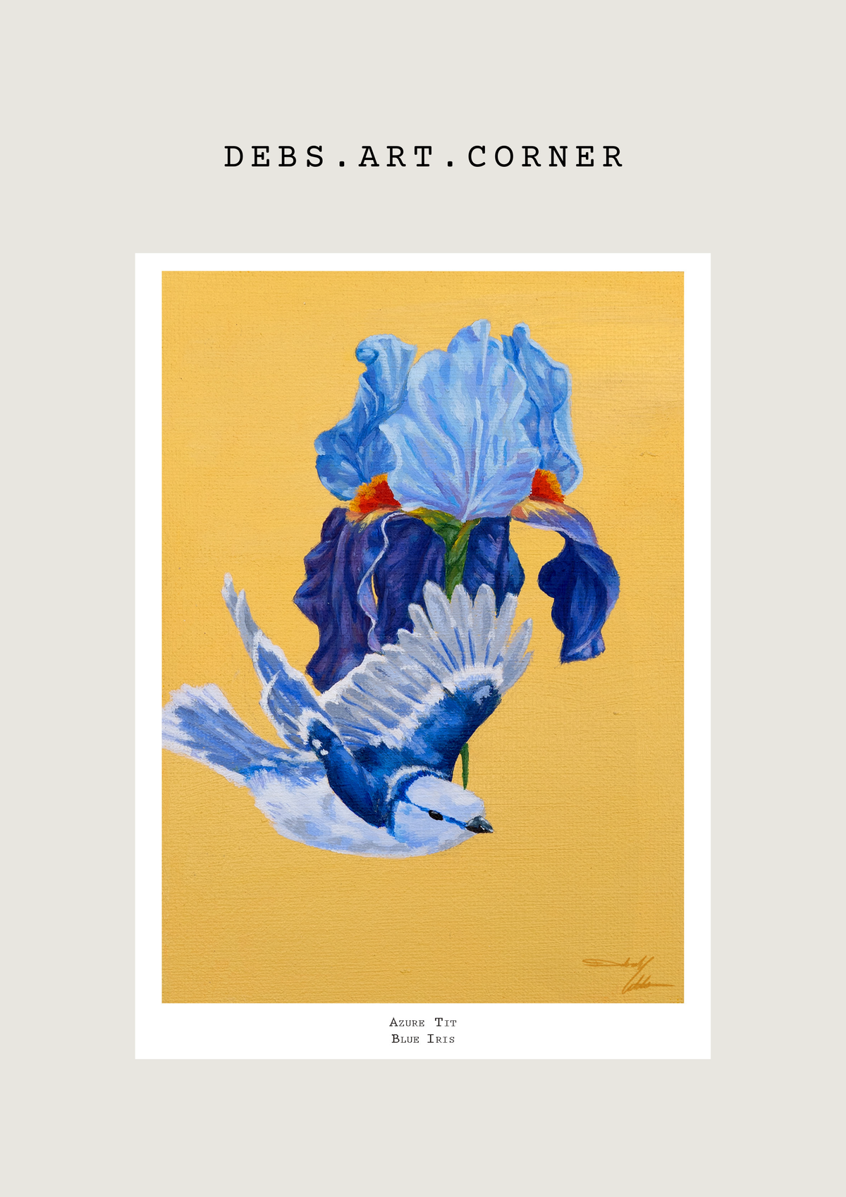 Azure Tit & Blue Iris Print